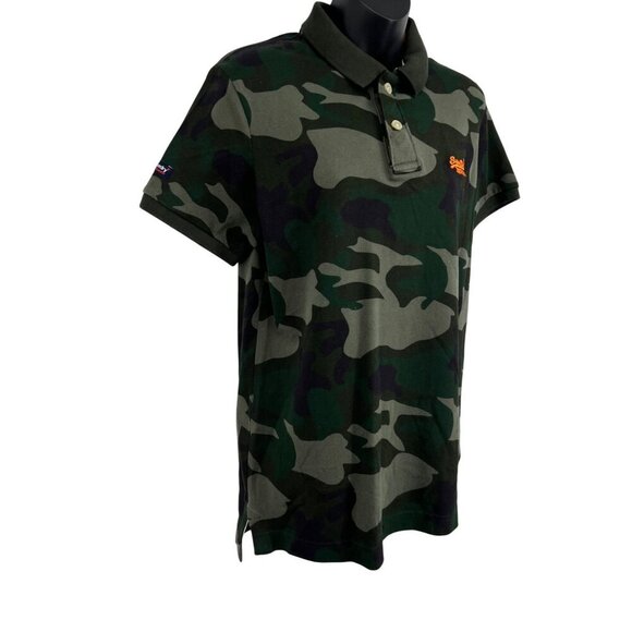 Superdry SIze Medium Men Classic Camo Pique Polo Shirt Collar Short Sleeve Green - Picture 3 of 8
